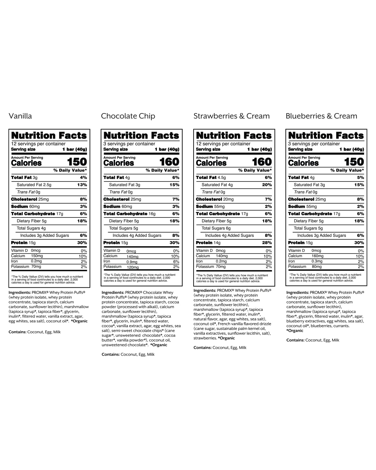 ProMix Nutrition Protein Puff Bars - Variety Pack - Vanilla, Chocolate, Strawberry, Blueberry - Marshmallow Crispy Treat - High Protein & Low Calorie - 12 Bars