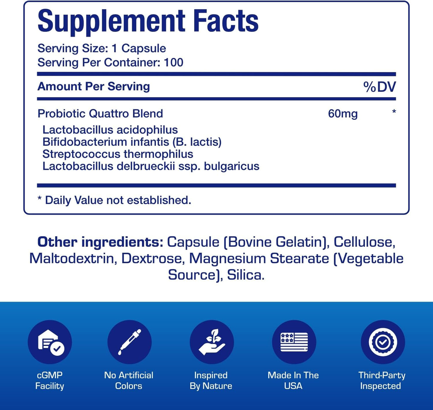 Advanced Digestive Probiotics for Women & Men - 4 in 1 Quadbiotic for Women & Men with Lactobacillus and Bifidobacterium Probiotics for Digestive Health Bloating and Constipation - 100 Servings