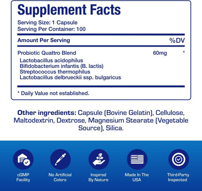 Advanced Digestive Probiotics for Women & Men - 4 in 1 Quadbiotic for Women & Men with Lactobacillus and Bifidobacterium Probiotics for Digestive Health Bloating and Constipation - 100 Servings