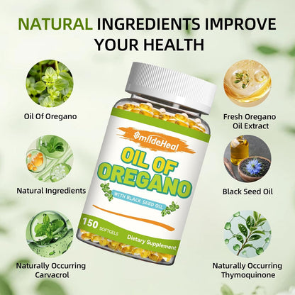 2 Pack Oregano Oil Softgels for Women & Men – Oregano Oil Softgels with Black Seed Oil, Easy-to-Swallow Softgels, Non-GMO, 300 Softgels