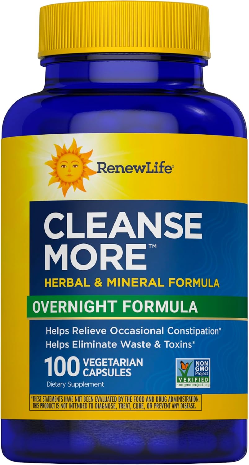 Renew Life Cleanse More 100 Vegetarian Capsules | Helps Relieve Occassional Constipation | Herbal Formula with Magnesium | Dairy, Soy and Gluten Free