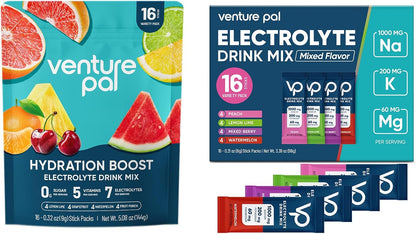 Venture Pal Electrolyte Powder Bundle – Sugar-Free Hydration Packets with High Sodium & Balanced Electrolytes, Zero Calories, 5 Vitamins, Keto, Vegan, Non-GMO – 32 Sticks Total