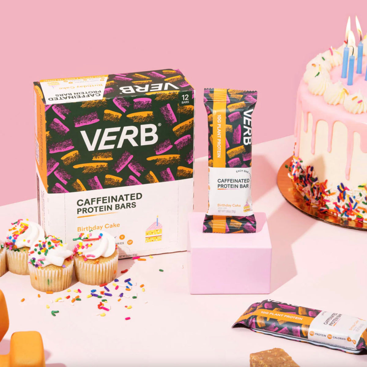Verb Energy - Birthday Cake Caffeinated Protein Bars - 190-Calorie Low Sugar 10g Protein