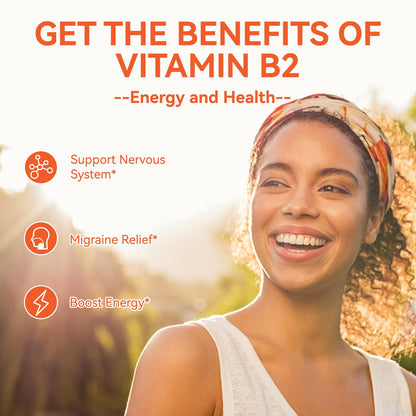 Vitamin B2 Gummies,Riboflavin 400mg Supplement with Magnesium for Adults | B2 Gummies for Migraine Relief* & Nervous System Support*,Vegan - 60 Counts