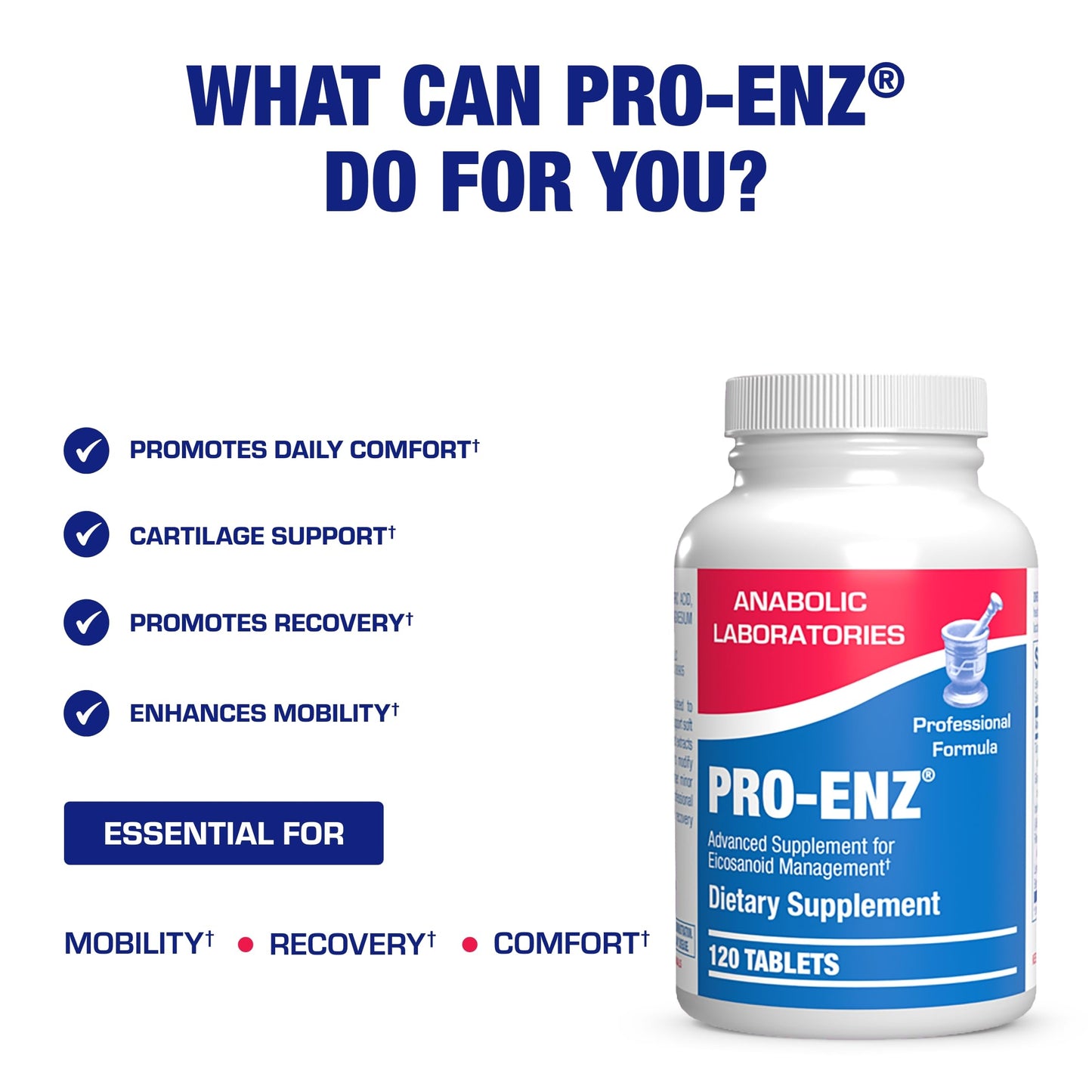 Pro ENZ Joint Support Supplement - Clinical Formula Turmeric Boswellia Supplement for Joint & Cartilage Mobility and Comfort Support Plus Eicosanoid Management with Proteolytic Enzymes (60 Tablets)