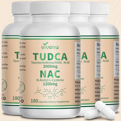 VivoNu TUDCA 625mg + NAC 375mg Supplement Complex Capsules, TUDCA Bile Salt + N Acetyl Cysteine, Antioxidant Supplements for Liver&Lung&Digestion&Gallbladder Cleanse(180 Capsules)