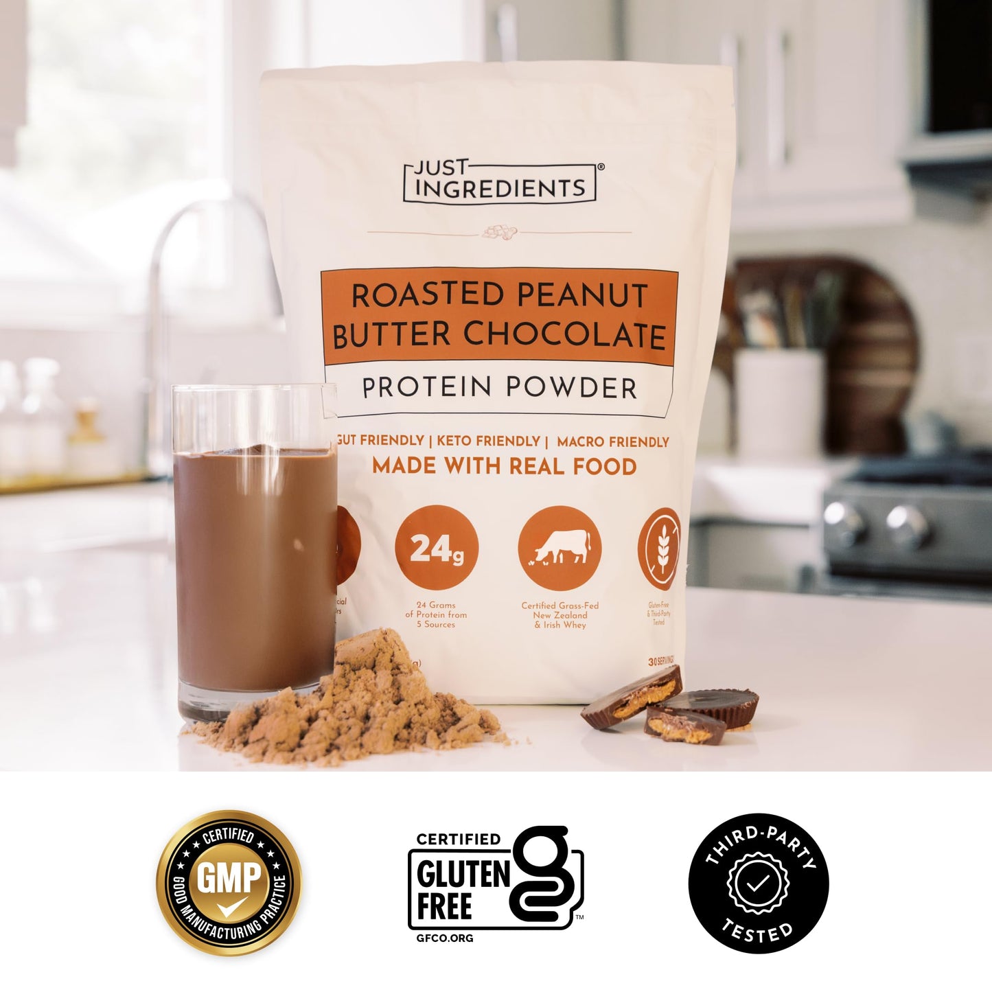 JUST INGREDIENTS Vanilla Bean Protein Powder – 20-Serving Blend with 100% Grass-Fed Whey & Organic Plant Proteins – Real Vanilla Bean & Cinnamon – Supports Muscle Recovery, Energy*
