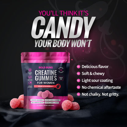 Bold Buns Creatine for Women – Supplement with Collagen & BCAA – Supports Muscle Development, Post-Workout Recovery, Skin Elasticity, Healthy Hair & Nail (30 Servings, Unflavored)