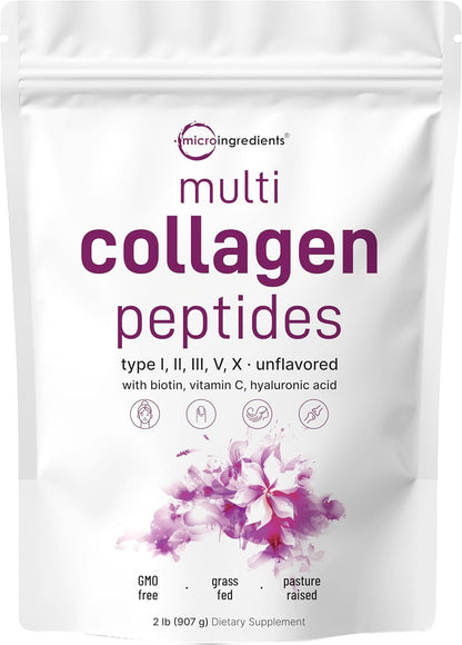 Micro Ingredients Multi Collagen Protein Powder 2 Pounds & Instant Colostrum Powder Bundle 2 Pack | Grass-Fed Collagen Peptides | Premium Bovine Mother’s First Milk