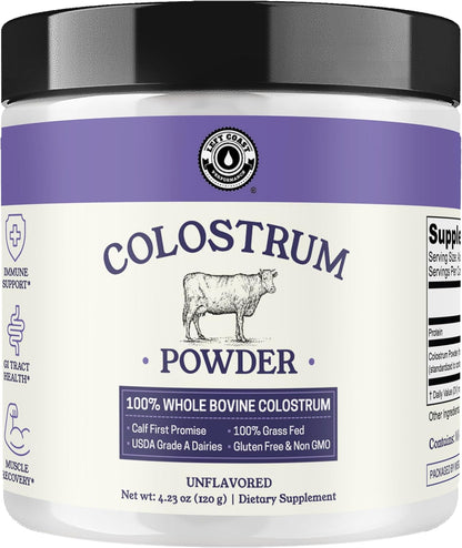 Colostrum Powder – USA Sourced Bovine Colostrum for Humans for Immune Support, Gut Health, Muscle Recovery - Single Ingredient, No Additives, Grass Fed, Non-GMO Colostrum Supplement for Women and Men