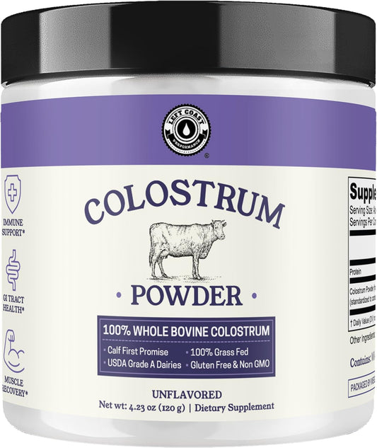 Colostrum Powder – USA Sourced Bovine Colostrum for Humans for Immune Support, Gut Health, Muscle Recovery - Single Ingredient, No Additives, Grass Fed, Non-GMO Colostrum Supplement for Women and Men