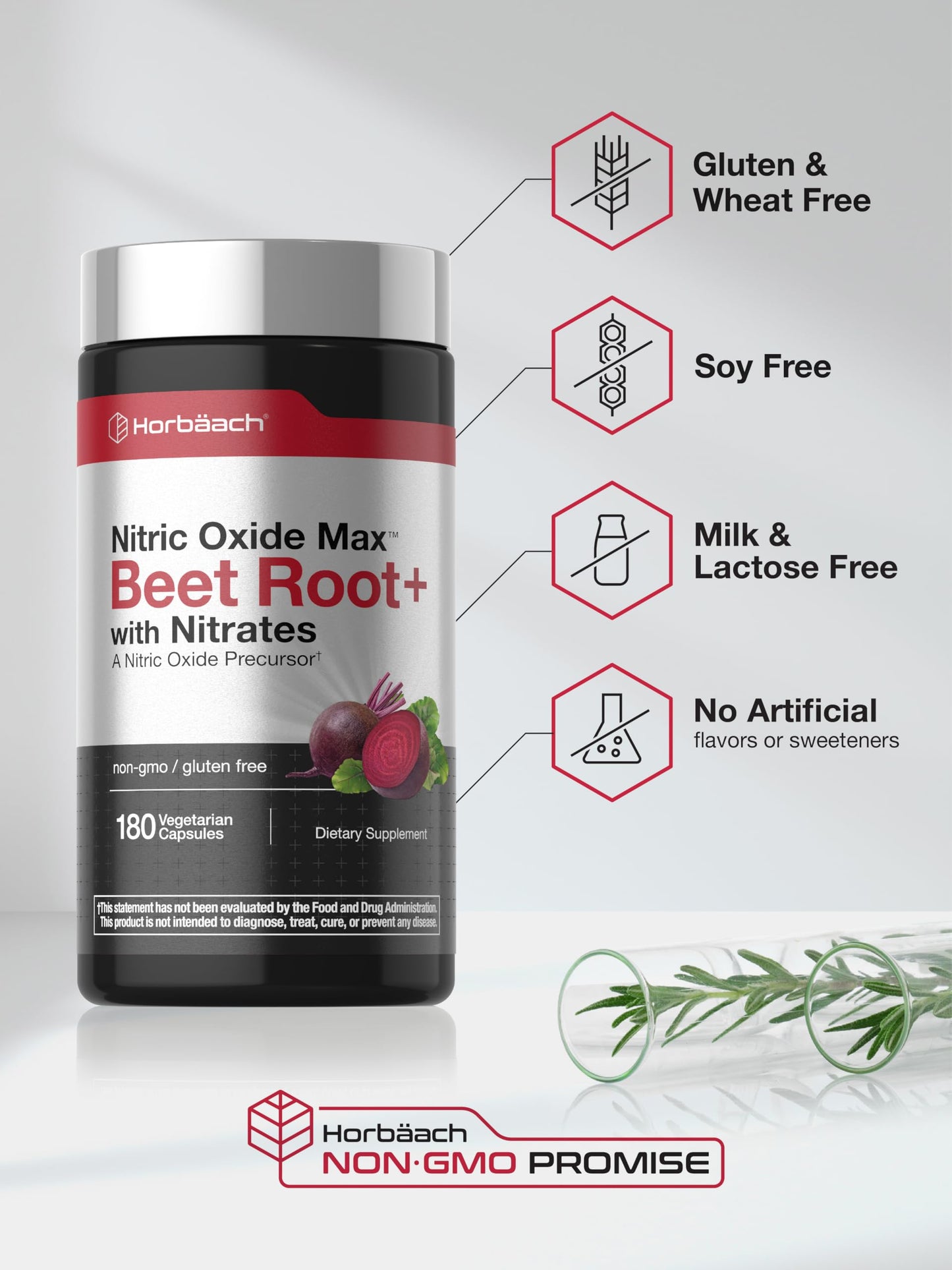 Horbäach Nitric Oxide Beet Root Capsules | 180 Count | with Nitrates and Precursor | for Men and Women | Vegetarian, Non-GMO, Gluten Free Supplement