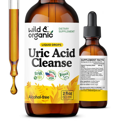 Wild & Organic Uric Acid Cleanse Liquid Drops - Tart Cherry, Turmeric, Celery, Chanca Piedra, Dandelion Root Extract Complex - Uric Acid Supplement - Vegan, Sugar & Alcohol-Free Tincture - 4 fl oz