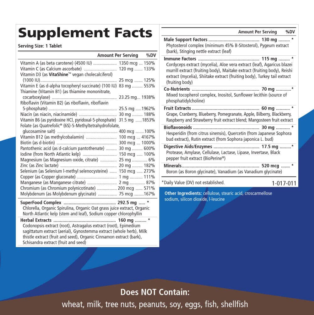 PURE ESSENCE LABS One N Only Multivitamin for Men, Natural One a Day Herbal Supplement with Vitamin D3, B12, and Biotin with Whole Foods, 90 Tablets
