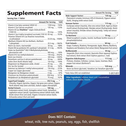 PURE ESSENCE LABS One N Only Multivitamin for Men, Natural One a Day Herbal Supplement with Vitamin D3, B12, and Biotin with Whole Foods, 90 Tablets