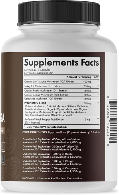 BioSchwartz 13-in-1 Mushroom Complex Capsules with Bioperine, 90 Count