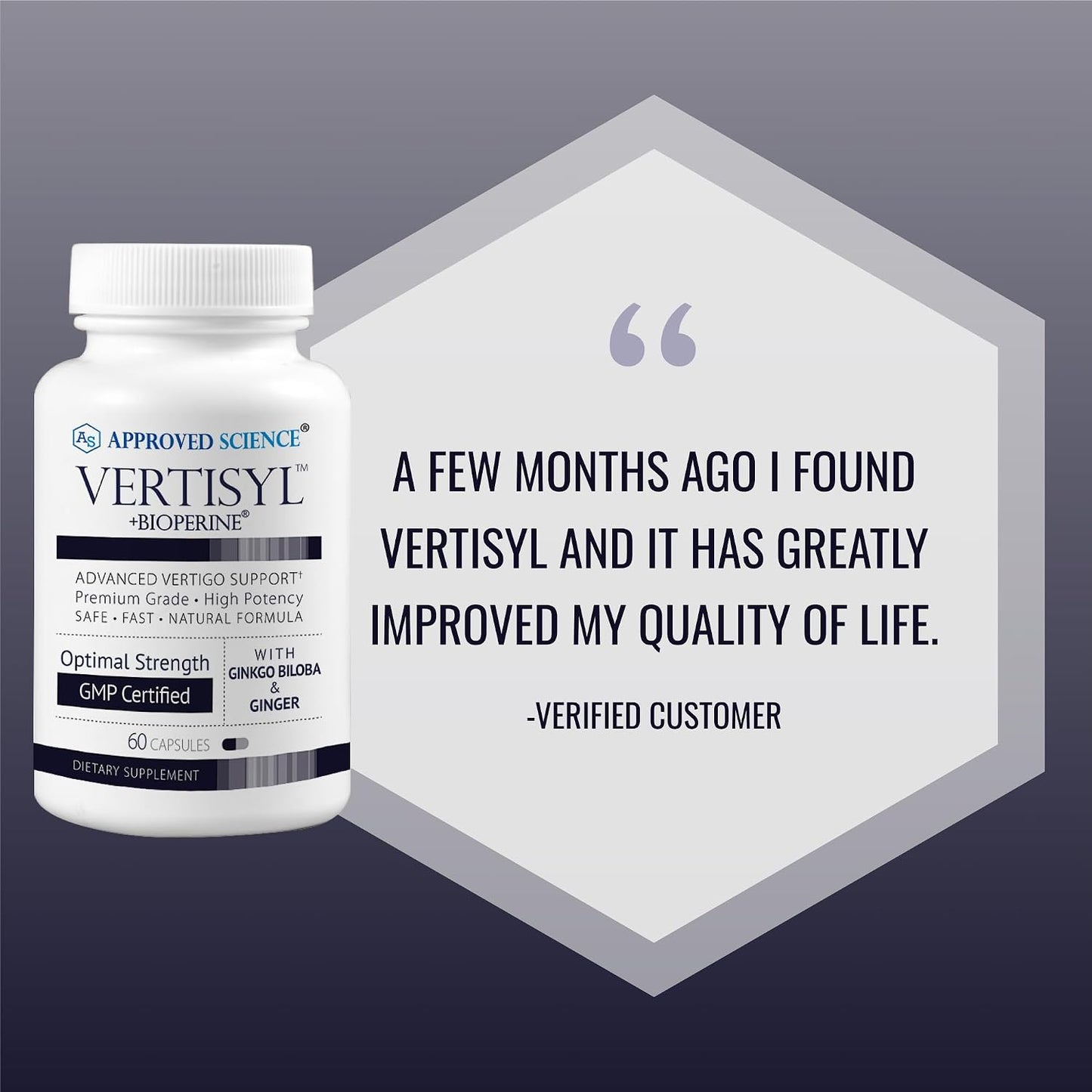 Approved Science VertiSyl - Ginkgo Biloba, Ginger, Vitamin D3, BioPerine - 60 Capsules - 1 Month Supply