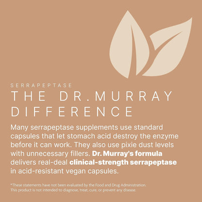 Dr. Murray's Ultra Clean 125,000 SPU Serrapeptase Clinical Strength - Proteolytic Enzyme | Acid-Resistant Vegan Capsules | GMP Certified | Third-Party Tested | 30 Count
