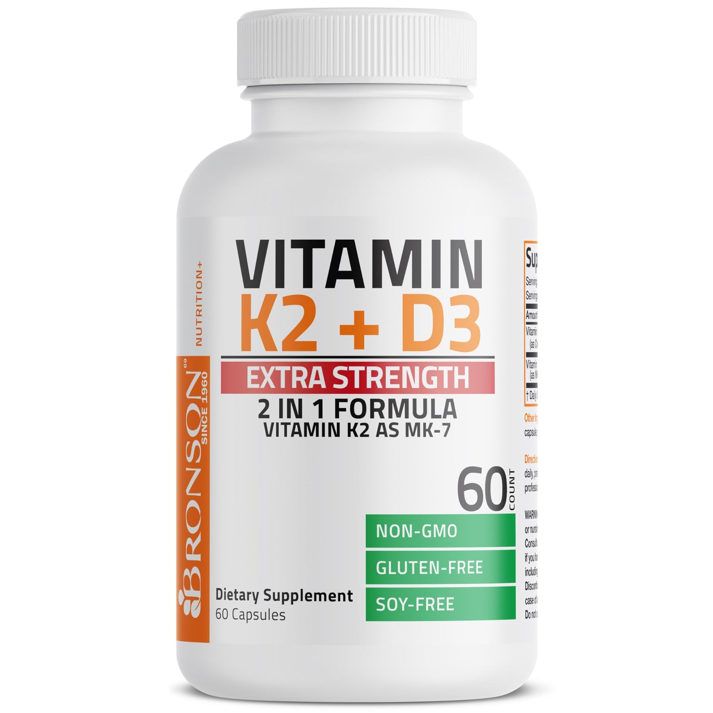 Bronson Vitamin K2 D3 (MK7) Extra Strength D3 & K2 Complex, 120 Capsules | Bone, Immune & Heart Health Support, Gluten Free, Soy Free, Non-GMO, Vitamin D3 10,000IU (250 mcg) & 120 mcg K2 MK-7