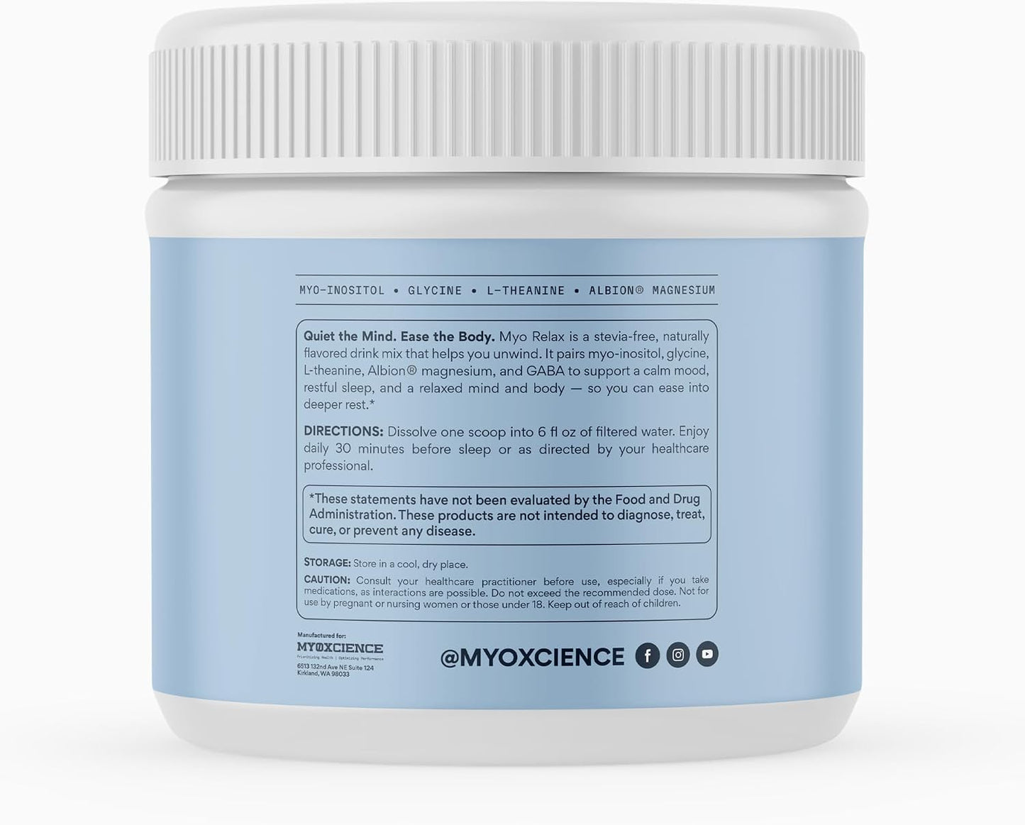 MYOXCIENCE Myo Relax & Calm | Myo-Inositol, L-Theanine, Taurine, Magnesium & GABA | Supports Sleep, Neurotransmitter & Hormone Support (Unflavored) (60 Servings)