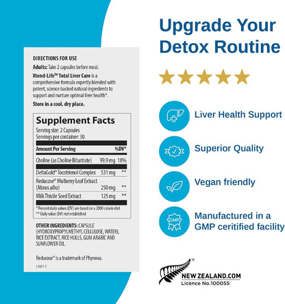Xtendlife Total Liver Care for Blood Sugar, Fat Management & Detoxification - Science-Backed Liver Care with Milk Thistle & Tocotrienol - 30 Day Supply
