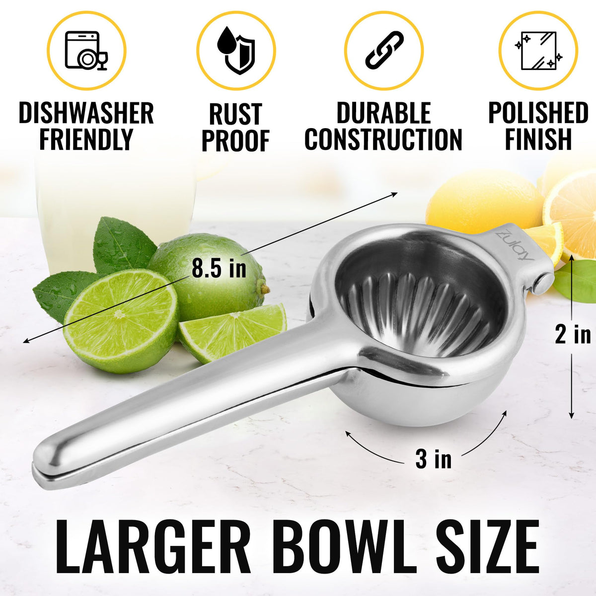 Zulay Kitchen Lemon Squeezer Stainless Steel - Premium Quality, Heavy Duty Solid