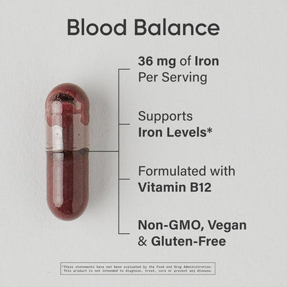 Sports Research® Blood Balance Iron Supplement - 36 MG Iron + Folate & Vitamin C for Absorption - Red Blood Cell Support for Women & Men* - Vegan Certified · Non-GMO · Gluten-Free - 90 Capsules