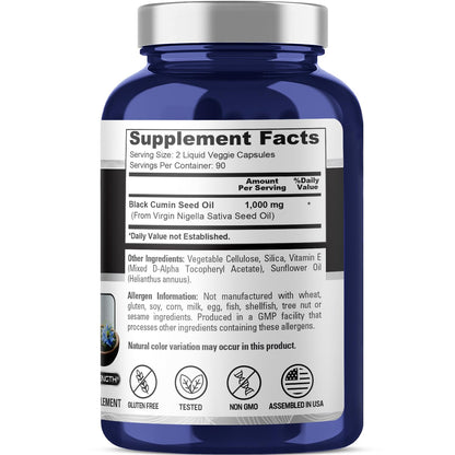 NusaPure Black Seed Oil 1,000 mg per Serving 180 Softgel Capsules (Non-GMO, Vegetarian