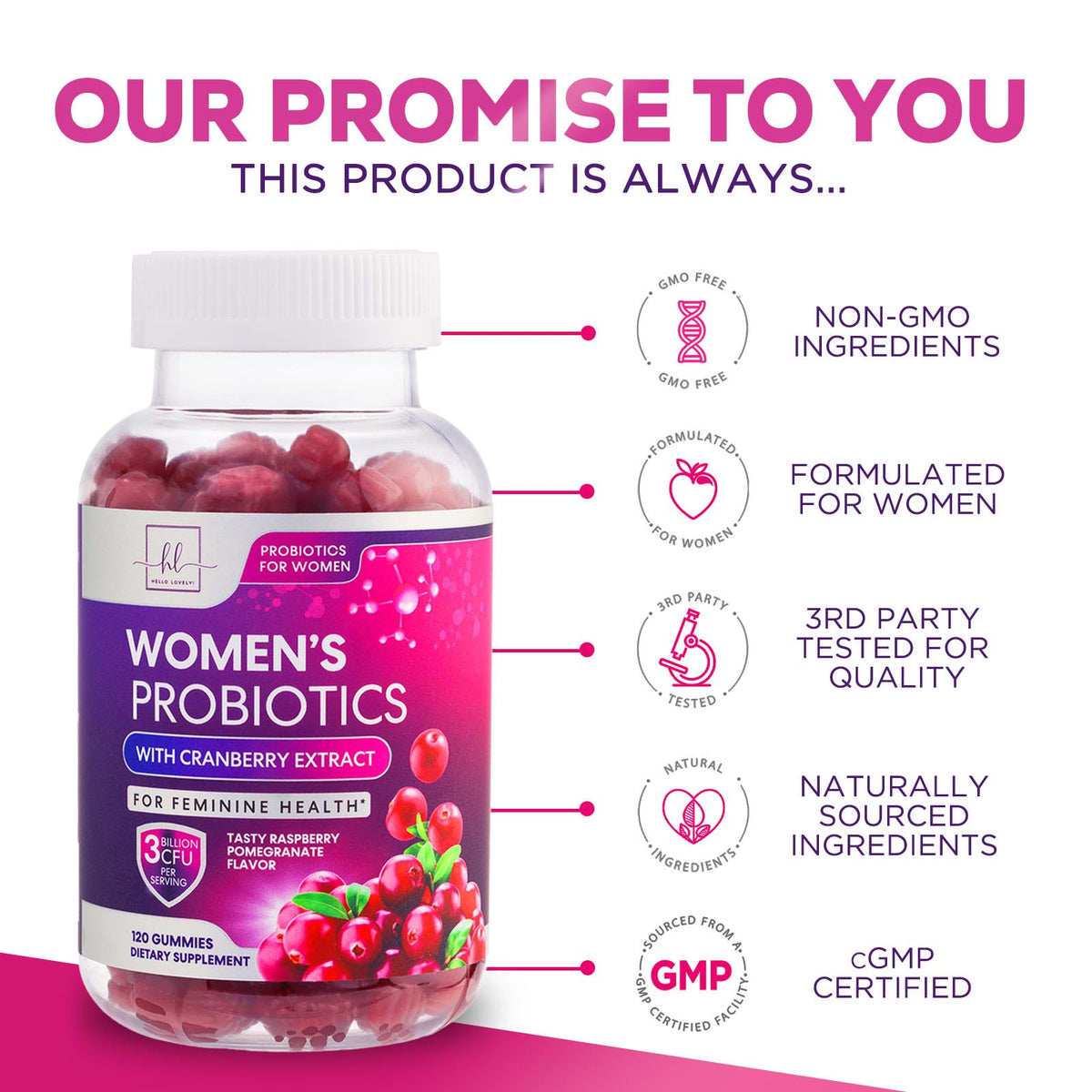 Probiotics for Women + Cranberry - 3 Billion CFU Guaranteed & 6 Vegan Strains for Women's