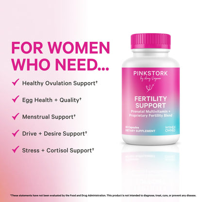 Pink Stork Fertility Supplements for Women, 60 Capsules | 2-in-1 Conception Support + Prenatal, Inositol, Folate + CoQ10, Cycle Regularity, Hormone Balance, Reproductive Wellness