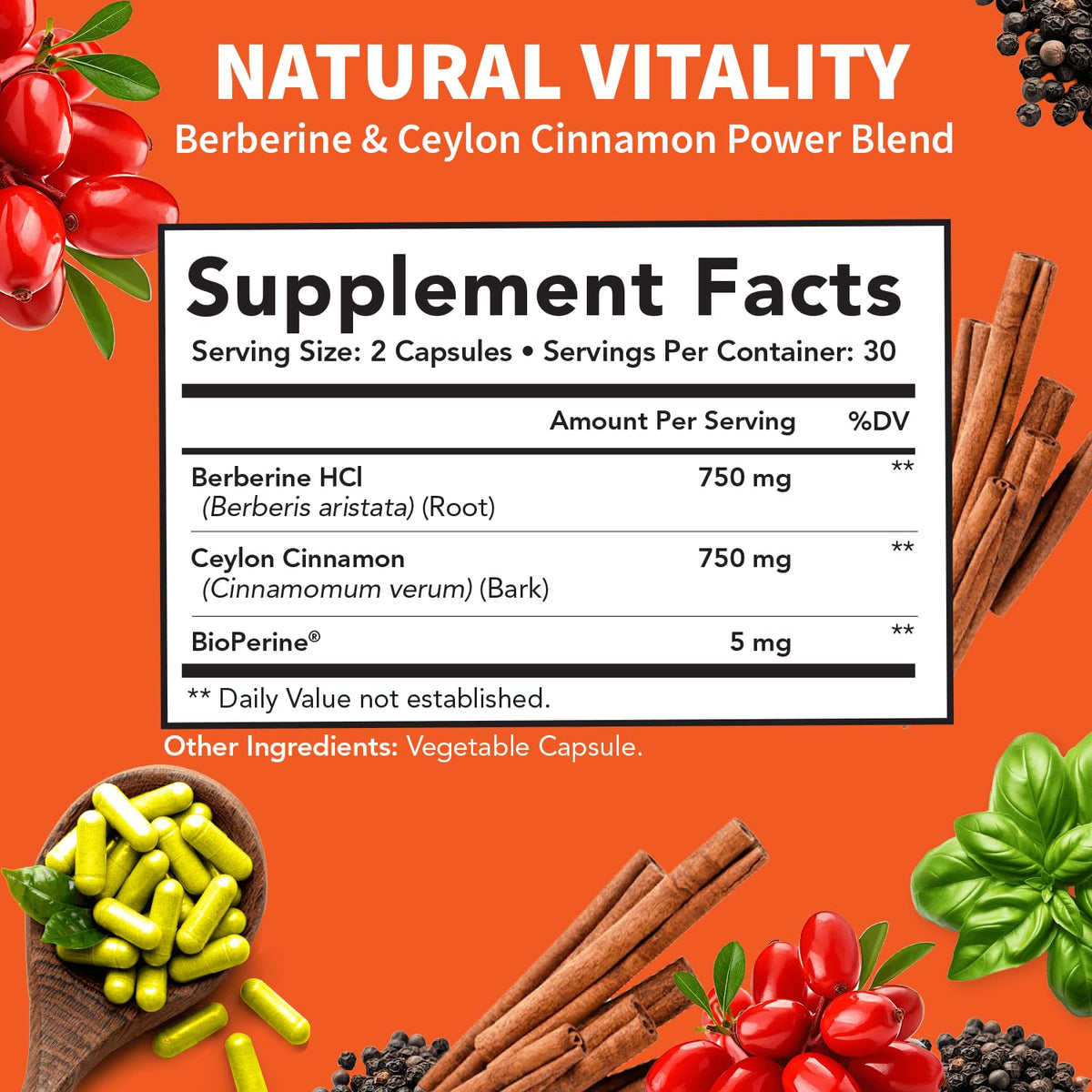 Clinical Grade Berberine Supplement 1500mg HCL Plus Ceylon Cinnamon Weight Managemen