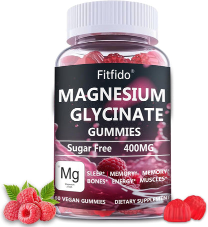 Magnesium Glycinate Gummies 400mg, Sugar Free, 60 Count | Magnesium Glycinate, Daily Wellness, Relaxation & Muscle Support, No Melatonin, Sugar Free, Vegan, Raspberry