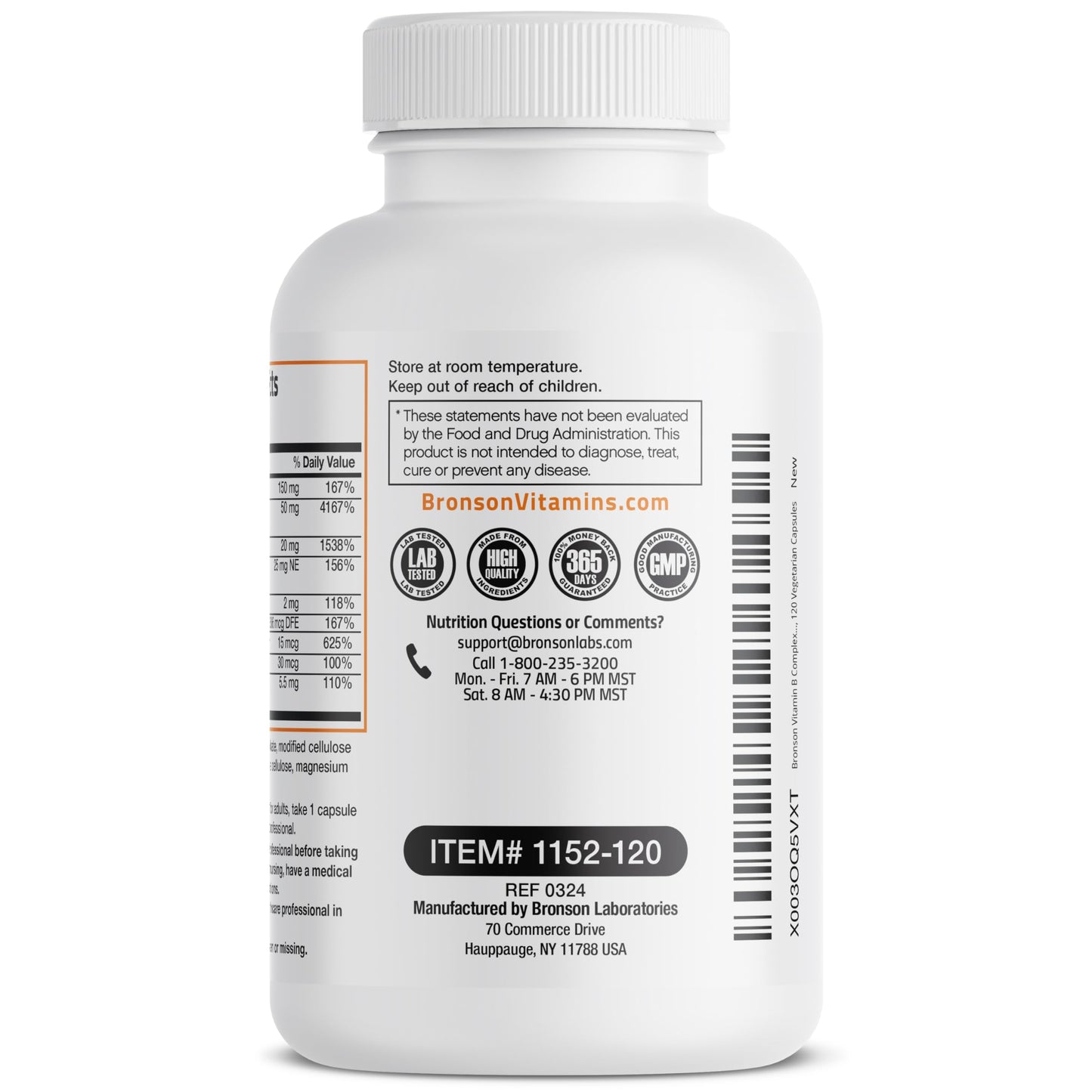 Bronson Vitamin B Complex with Vitamin C - Immune Health, Energy Support & Nervous System Support - Non-GMO, 250 Vegetarian Capsules