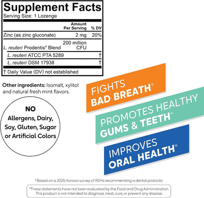 BioGaia Prodentis Fresh Breath Oral Probiotics for Bad Breath & Halitosis | + Zinc to Neutralize Odors | Promotes Healthy Gums & Teeth | 30 Dental Probiotic Lozenges | Dental Hygienist-Recommended