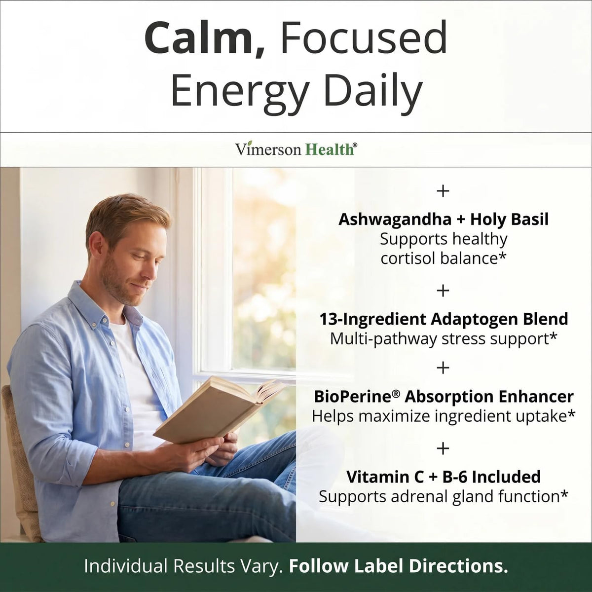 Adrenal Support Supplements with Ashwagandha Rhodiola Holy Basil – Adaptogen Complex – Cortisol Manager & Stress Support – Enhanced Absorption with BioPerine – 60 Capsules, 2 Months Supply