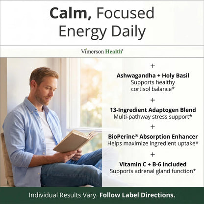 Adrenal Support Supplements with Ashwagandha Rhodiola Holy Basil – Adaptogen Complex – Cortisol Manager & Stress Support – Enhanced Absorption with BioPerine – 60 Capsules, 2 Months Supply