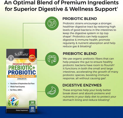 Advanced Prebiotics & Probiotics for Women & Men, 30 Capsules