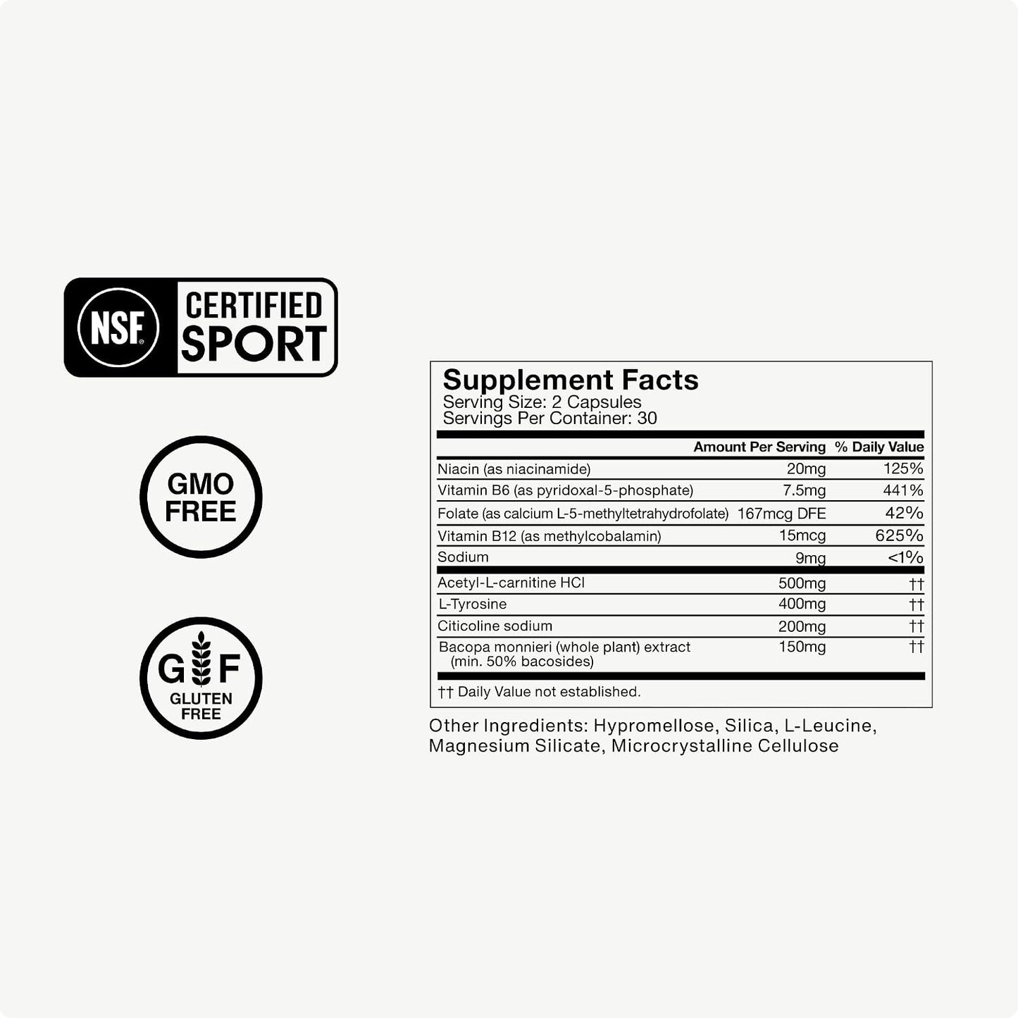 Momentous Brain Drive Nootropic Supplement - Brain Supplement for Memory & Focus Support - NSF Certified for Sport - GMO- & Gluten-Free - 30 Servings