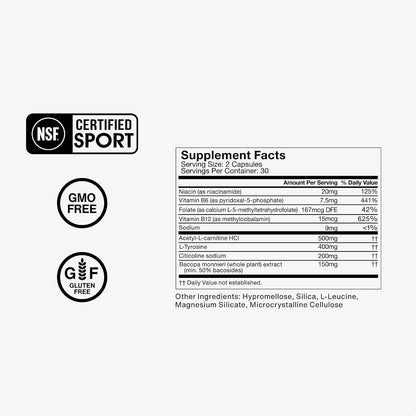 Momentous Brain Drive Nootropic Supplement - Brain Supplement for Memory & Focus Support - NSF Certified for Sport - GMO- & Gluten-Free - 30 Servings