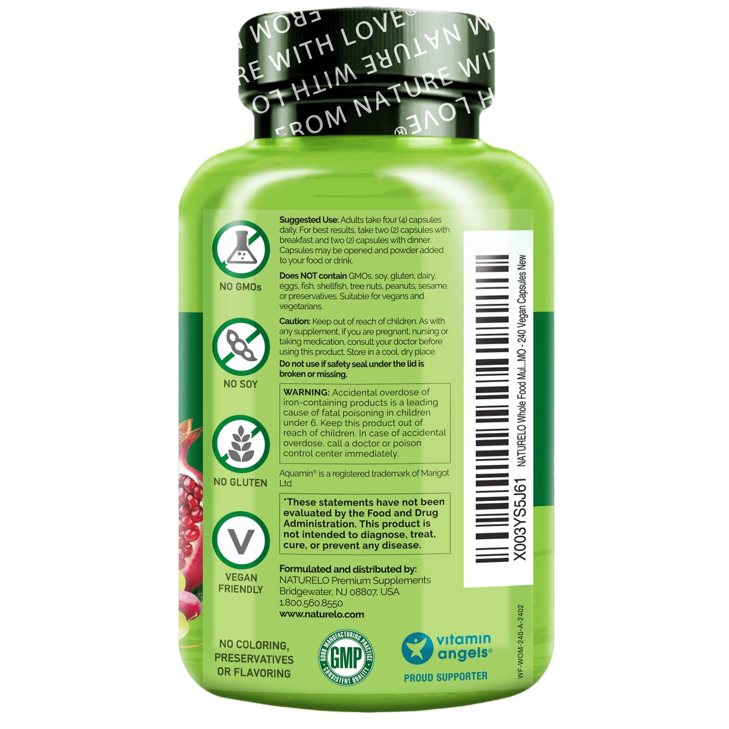 NATURELO Whole Food Multivitamin for Women - with Vitamins, Minerals, & Organic Extracts - Supplement for Energy and Heart Health - Non GMO - 120 Vegan Capsules