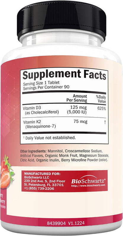 Bariatric D3 K2 Dissolvable Tablets - 90 Cherry-Strawberry Tablets