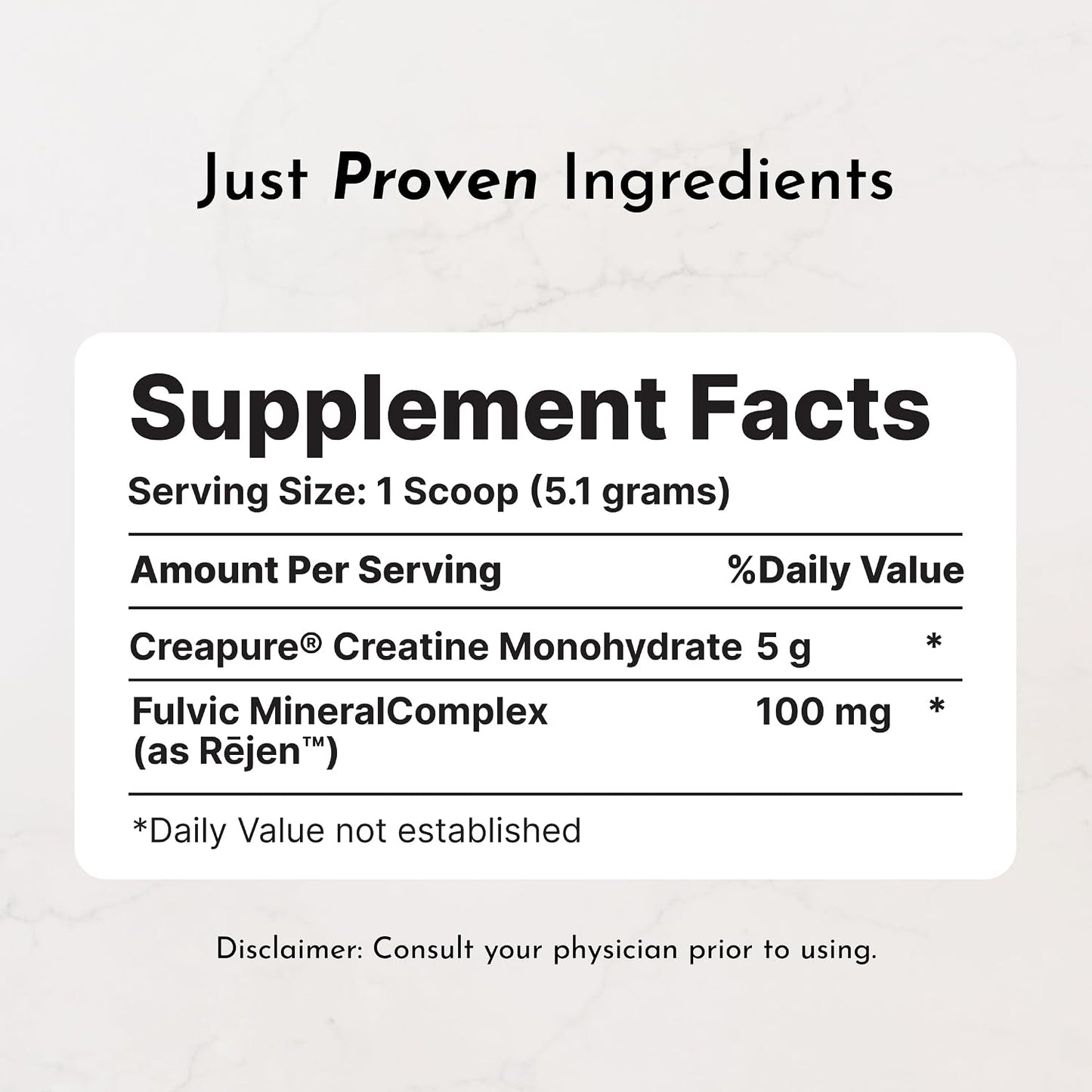 JUST INGREDIENTS Creatine Monohydrate Powder with Rejen Fulvic Mineral Complex - Supports Muscle Recovery, Energy, Strength, Cognitive Function - 30 Servings