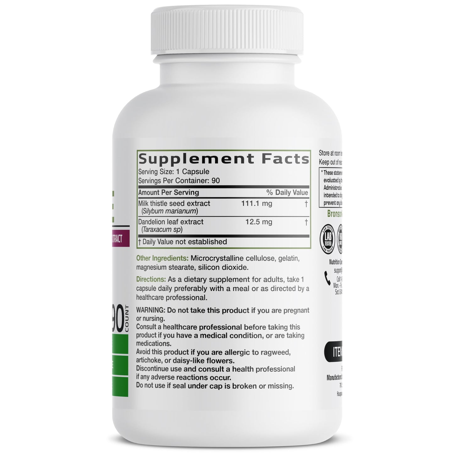 Bronson Milk Thistle Silymarin Marianum & Dandelion Extract, 120 Capsules | 2-in-1 Liver Cleanse, Health, Detox & Antioxidant Support, Non-GMO, Gluten-Free, Soy-Free