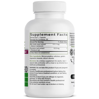 Bronson Milk Thistle Silymarin Marianum & Dandelion Extract, 120 Capsules | 2-in-1 Liver Cleanse, Health, Detox & Antioxidant Support, Non-GMO, Gluten-Free, Soy-Free