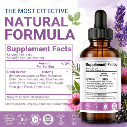 Lymphatic Support Drops Liquid –Lymph Drainage for Women & Men, Herbal Blend with Echinacea, Elderberry & Thyme, Alcohol-Free Glycerin Extract, Immune & Detox Support, 2 fl oz (60 Servings) (1)