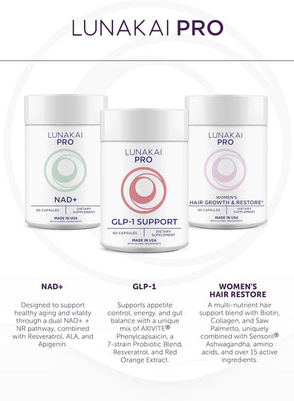 Lunakai USA Made NMN Supplement 500mg - NAD+ Support with Resveratrol 98%, TMG & Pterostilbene - Nicotinamide Mononucleotide for Daily Cellular Energy & Healthy Aging - 60 Vegan Capsules