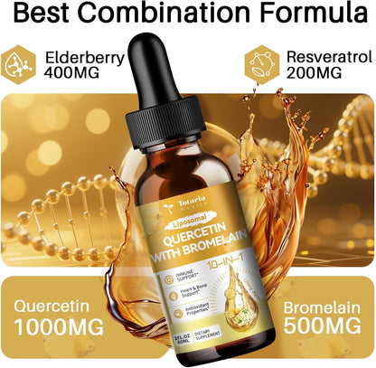 Totaria Liposomal Quercetin with Bromelain Liquid Drops - High Absorption Quercetin 1000mg & Bromelain 500mg Plus Elderberry,Vitamin C,Zinc for Immune & Antioxidant & Heart & Bone Support- 2 Fl Oz
