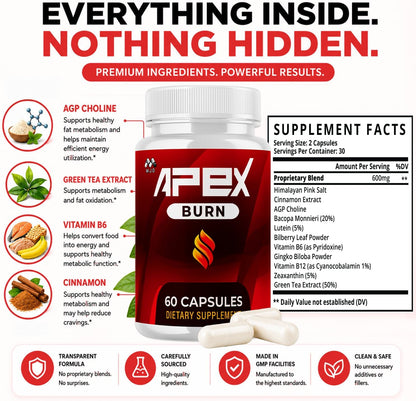 Apex Burn Capsules, Natural Weight Support Supplement 1-Pack, 60 Capsules