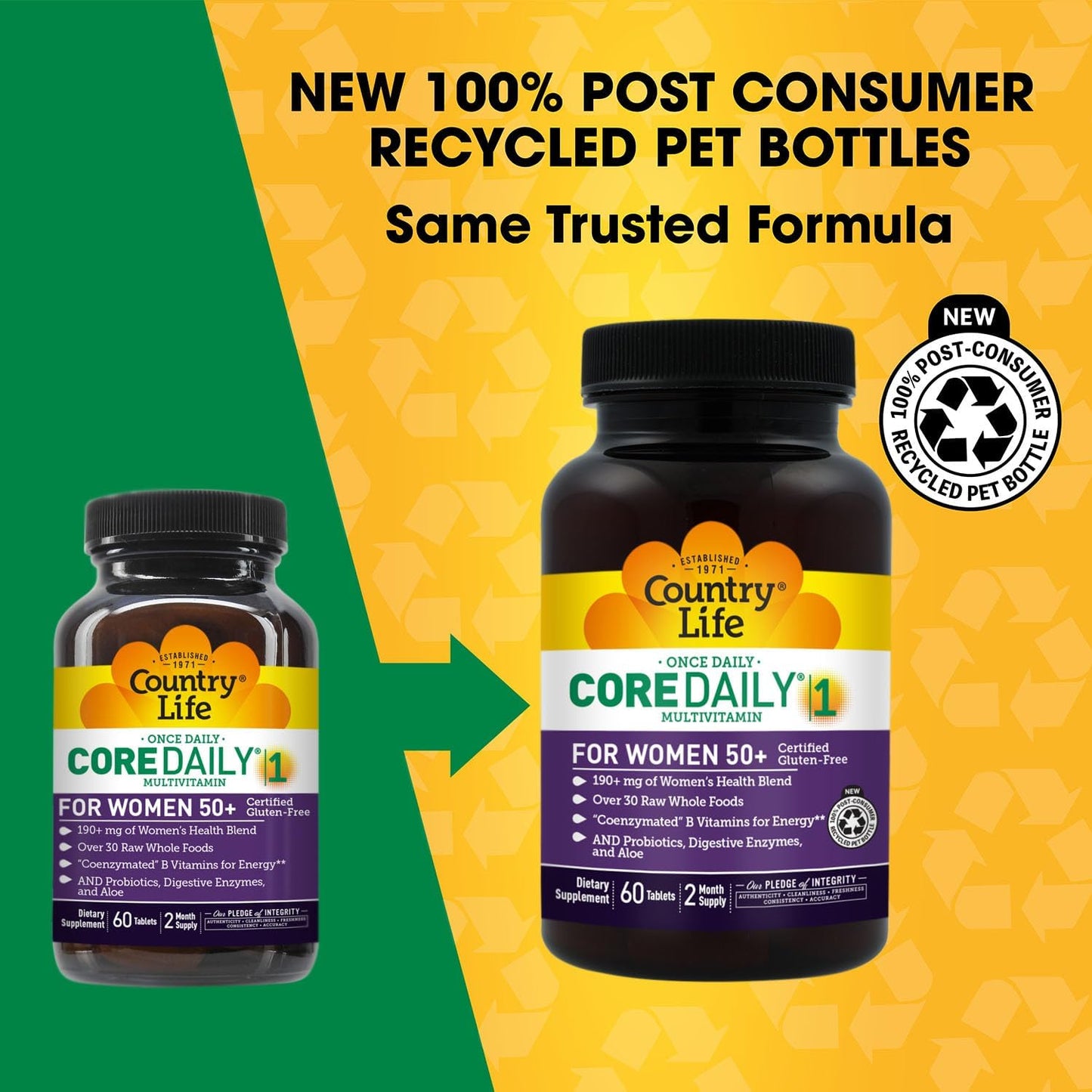 Country Life CORE Daily-1 for Women 50+ Multivitamin - Formulated for Women Over 50, Complete Daily Nutrition with Women's Health Blend, Coenzymated B Vitamins, Probiotics, and Digestive Enzymes