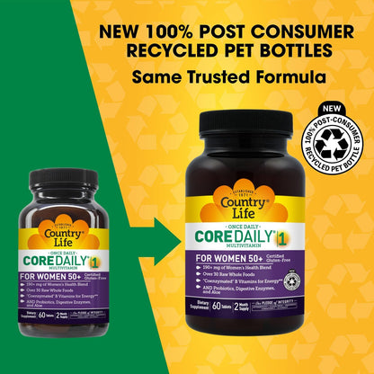 Country Life CORE Daily-1 for Women 50+ Multivitamin - Formulated for Women Over 50, Complete Daily Nutrition with Women's Health Blend, Coenzymated B Vitamins, Probiotics, and Digestive Enzymes